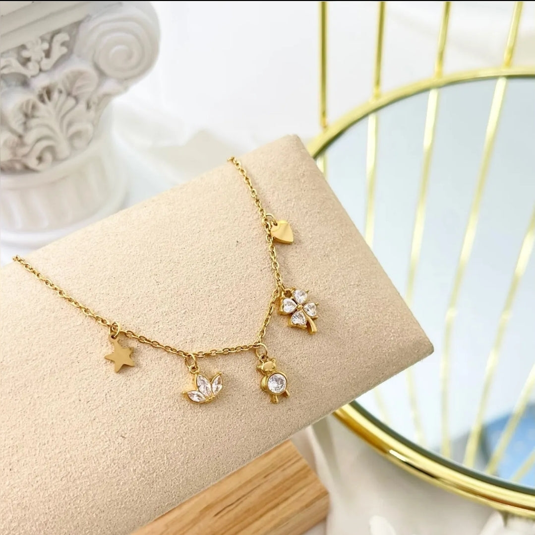 SWEET ~ Bracciale in ACCIAIO inossidabile con pendenti in cubic zirconia