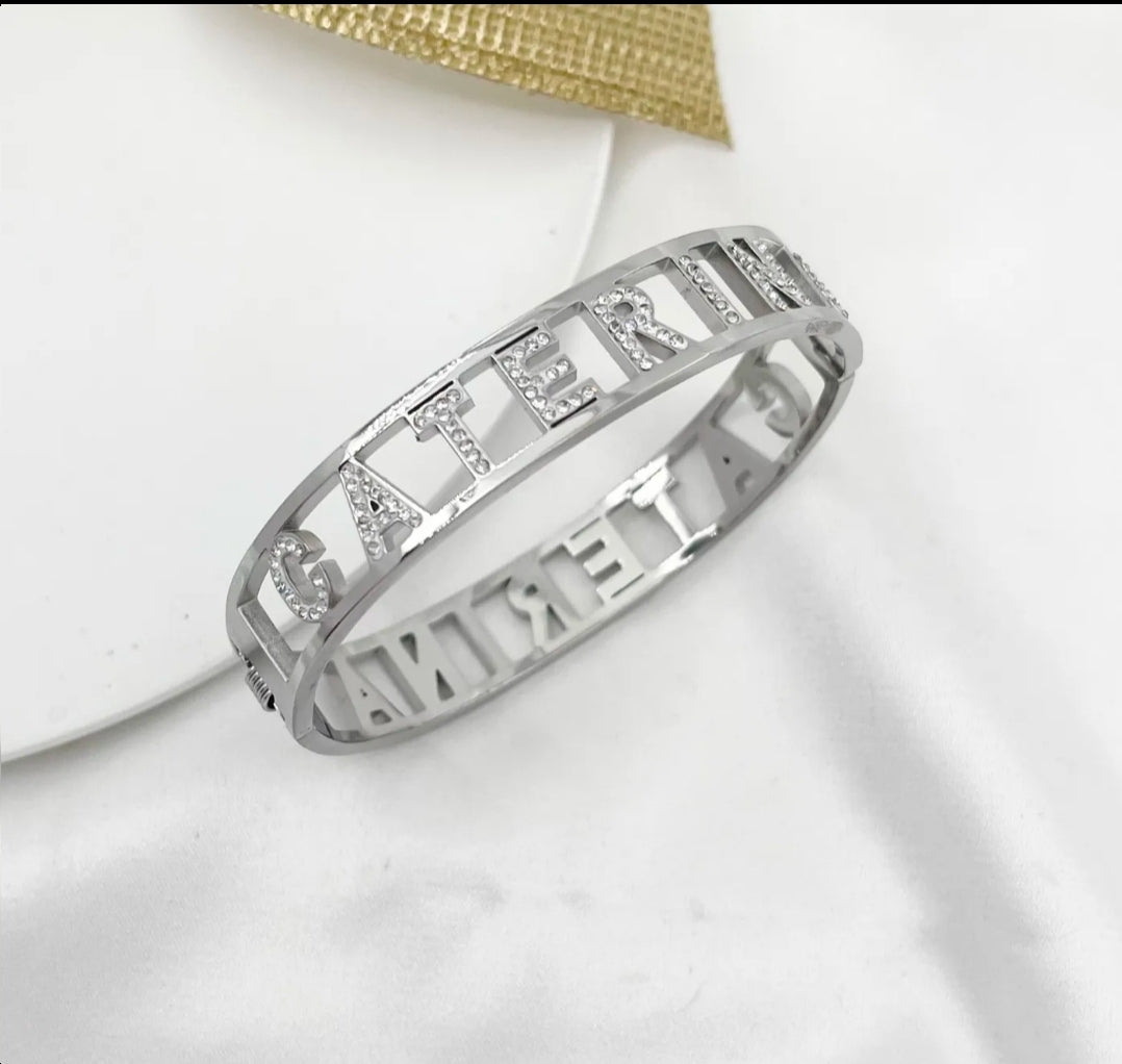 "IL MIO NOME"-BRACCIALE A MANETTA IN ACCIAIO INOSSIDABILE E ZIRCONI