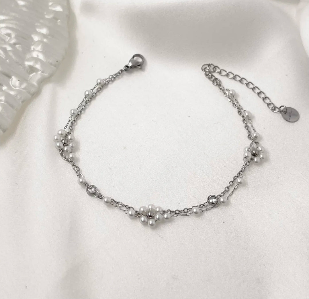 DAISY Double ~ ACCIAIO INOSSIDABILE ~ Bracciale DOPPIO con fiori e cristalli