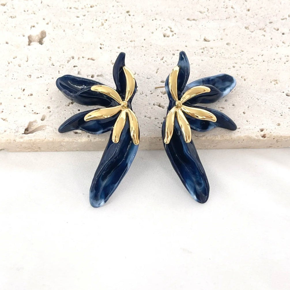 NINFEA ~ paio ORECCHINI maxi bottone con petali in acciaio inossidabile a forma di fiore
