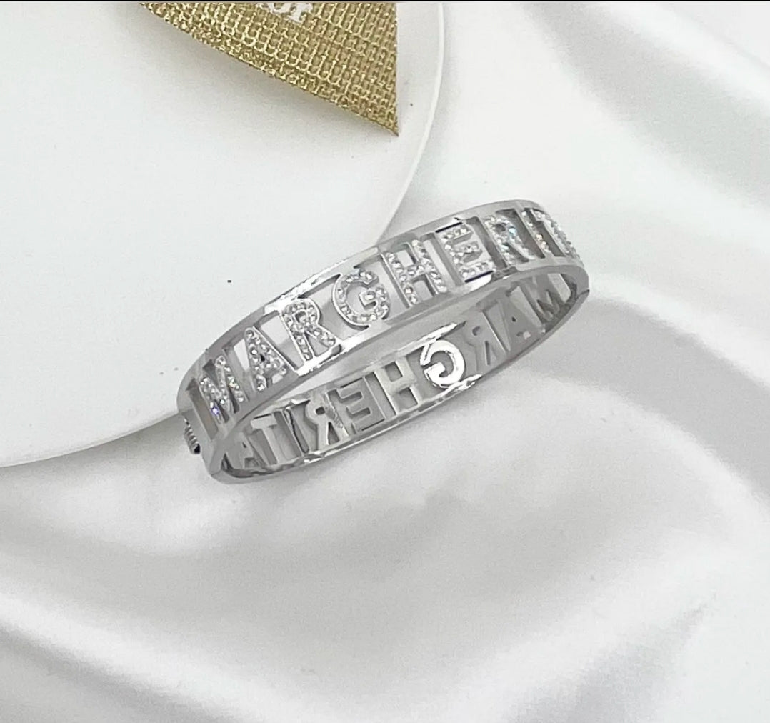 "IL MIO NOME"-BRACCIALE A MANETTA IN ACCIAIO INOSSIDABILE E ZIRCONI