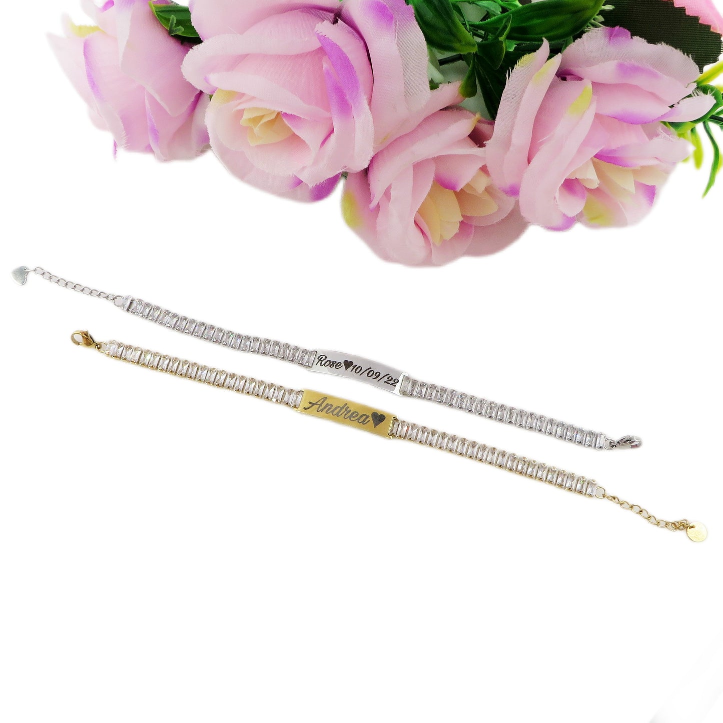 JULIANNE - PERSONALIZZAMI ~ BRACCIALE Tennis in acciaio inossidabile + INCISIONE PERSONALIZZATA