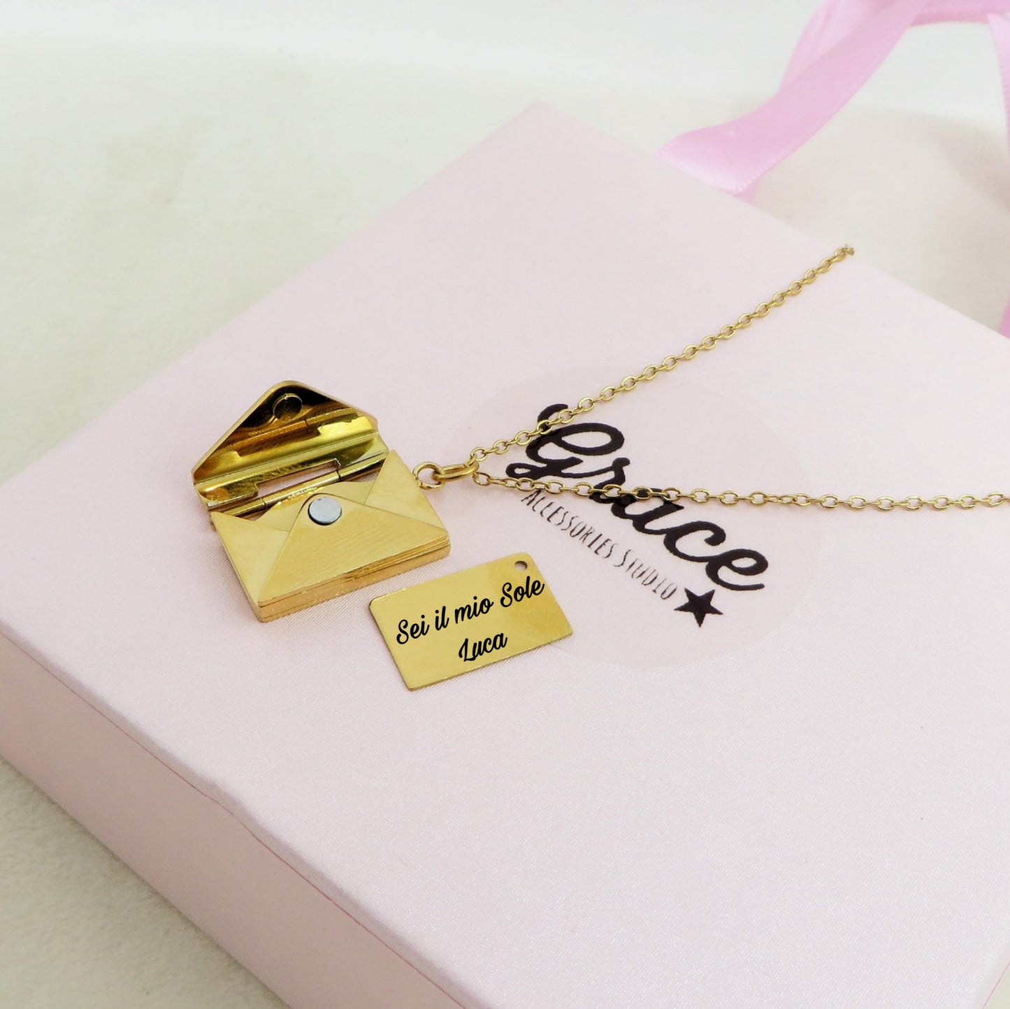 LOVE MAIL ~ ACCIAIO inossidabile - Collana ciondolo busta da lettere con incisione PERSONALIZZATA