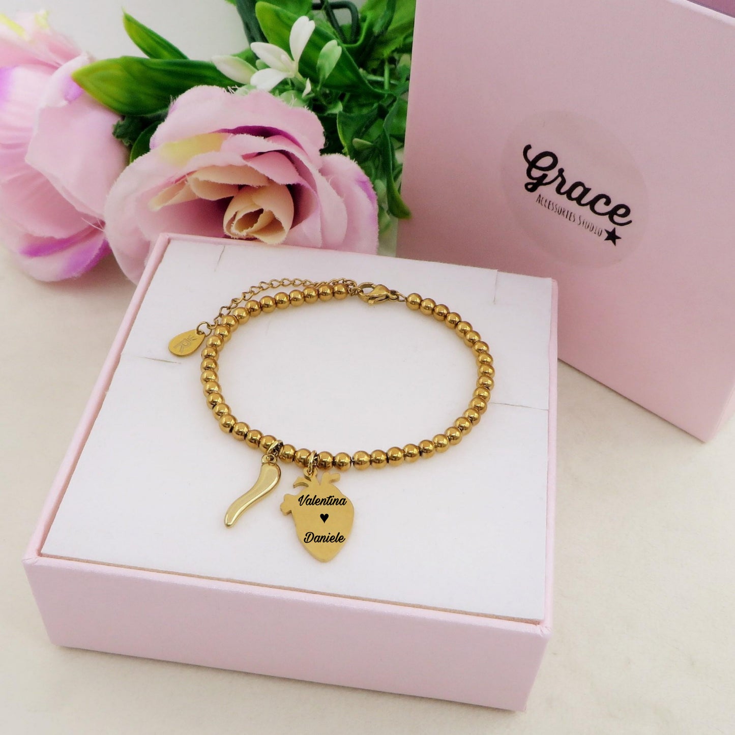 HUMAN HEART charm BRACCIALE Pallini ~ ACCIAIO inossidabile - Bracciale cuore anatomico con ciondoli
