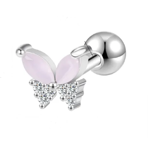 BUTTERFLY PIERCING - ACCIAIO INOSSIDABILE chirurgico 316L con cubic zirconia per Helix, Trago, Flat e Lobo