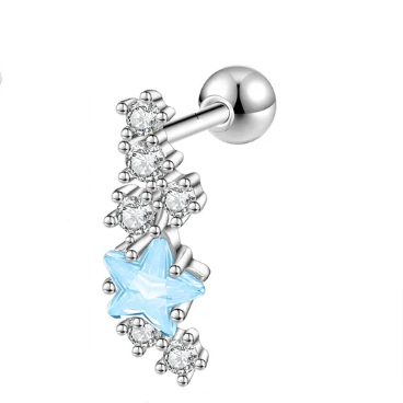 SUPERNOVA PIERCING - Celeste - ACCIAIO INOSSIDABILE chirurgico 316L con cubic zirconia per Helix, Flat, lobo superiore