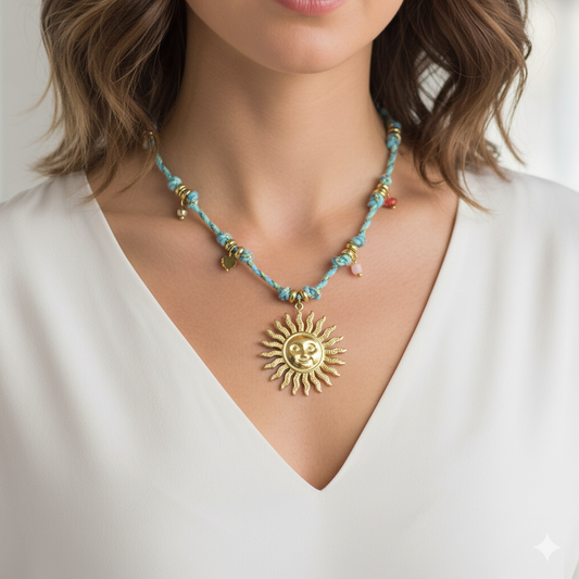 SOLEA COLLANA - ACCIAIO inossidabile - Collana intrecciata con sole e pietre dure