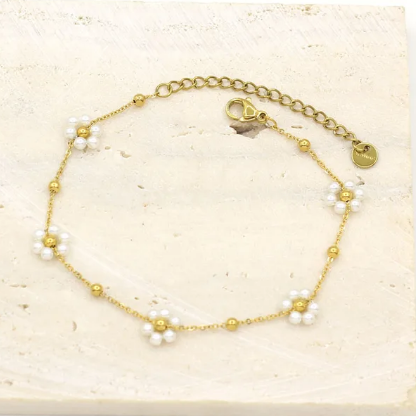 DAISY ~ ACCIAIO INOSSIDABILE ~ Bracciale con fiori e cristalli