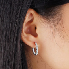 ETTA ~ paio Orecchini ARGENTO 925 mini cerchio zirconato 18 mm