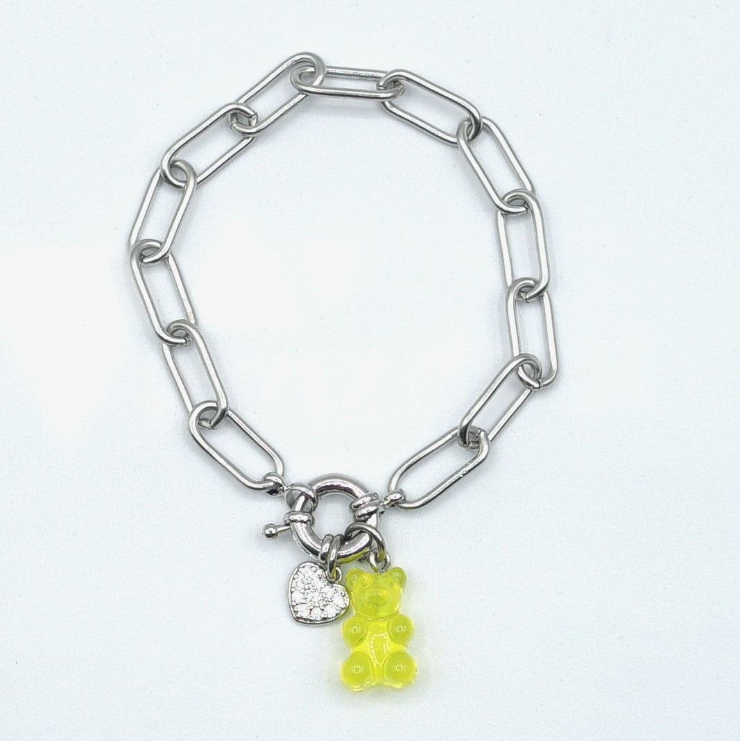 WINONA ~ ACCIAIO INOSSIDABILE Bracciale catena + timone e Teddy colorato
