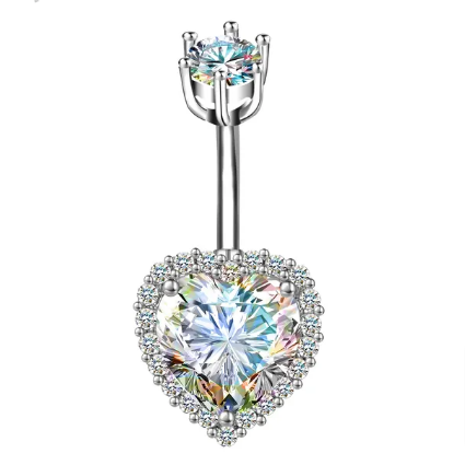 CRYSTAL heart PIERCING OMBELICO - ACCIAIO INOSSIDABILE chirurgico 316L con cubic zirconia per belly button