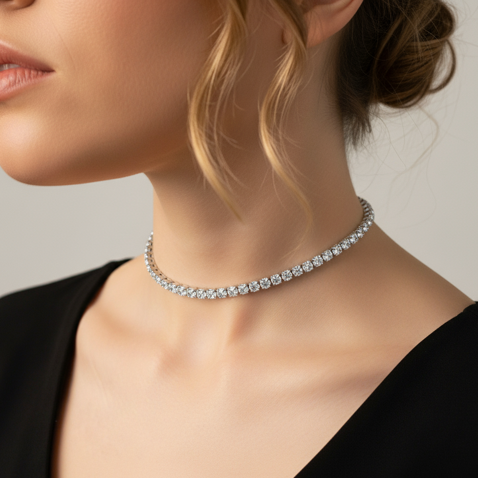 VEGAS ~ TENNIS CHOKER GIROCOLLO IN ACCIAIO INOSSIDABILE CON CUBIC ZIRCONIA