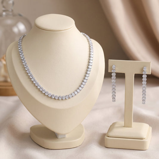 DEANNA SET Collier Tennis - Collana e orecchini con Cubic Zirconia a forma di cuore