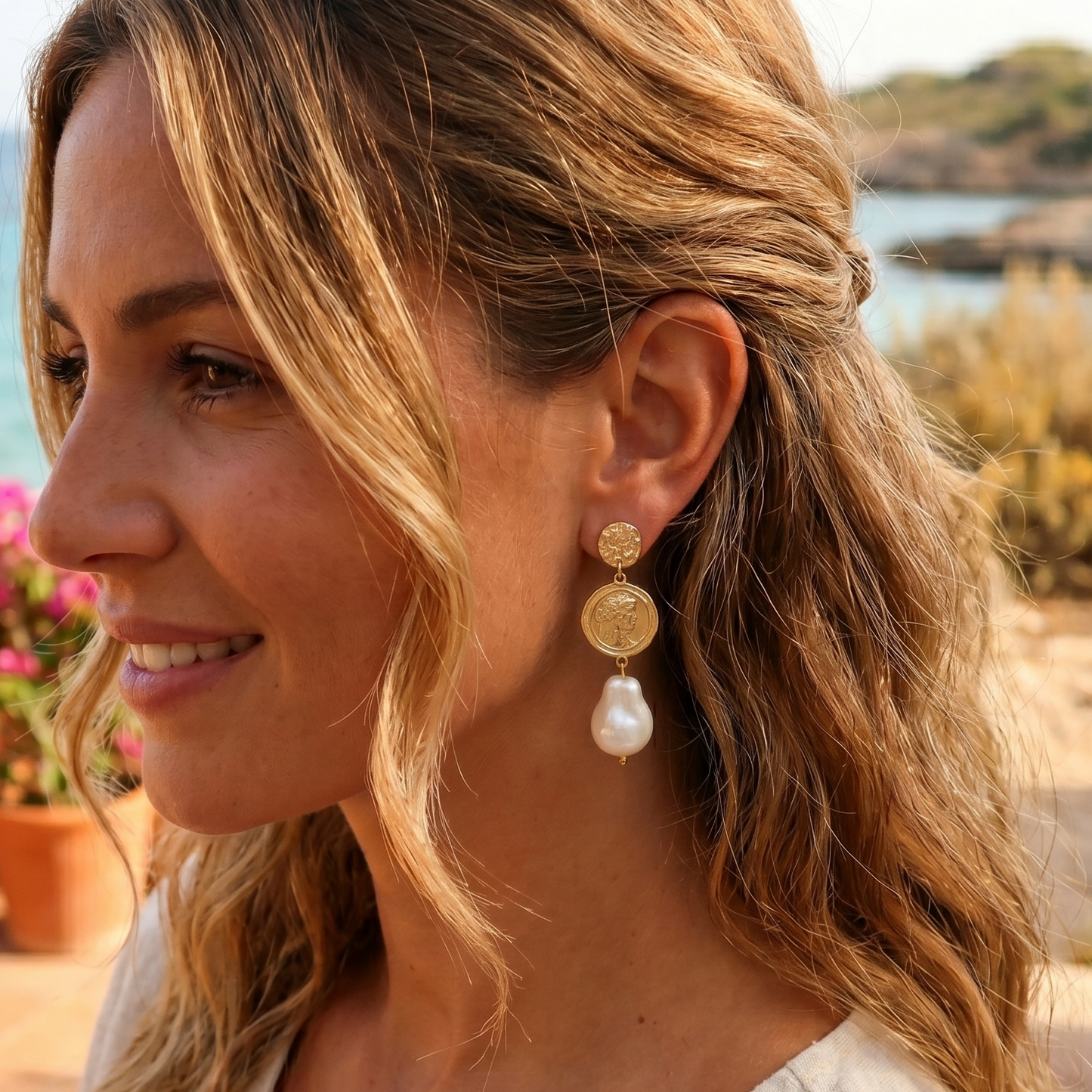 VENUS baroque pearls - PAIA Orecchini pendenti con perla barocca XL in ACCIAIO INOSSIDABILE
