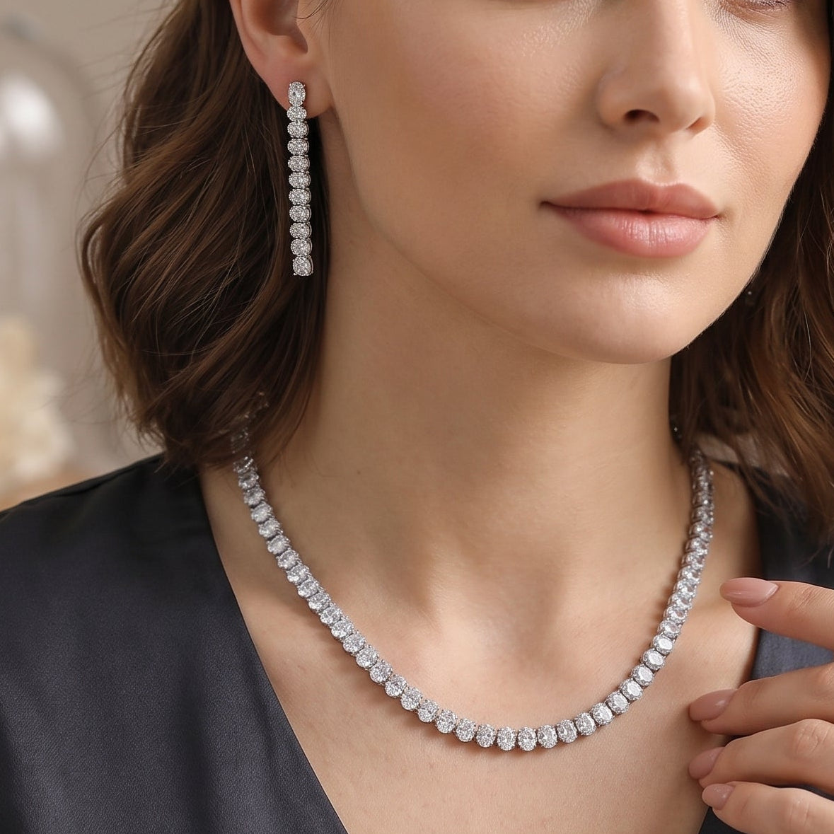 DEANNA SET Collier Tennis - Collana e orecchini con Cubic Zirconia a forma di cuore
