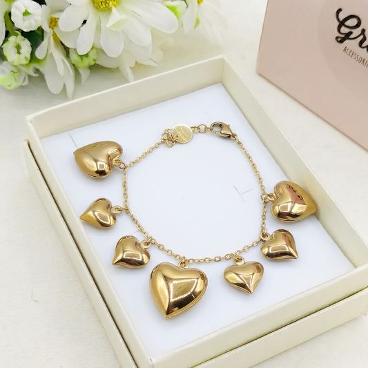 AURELIE ~ Bracciale ACCIAIO INOSSIDABILE con cuori bombe'