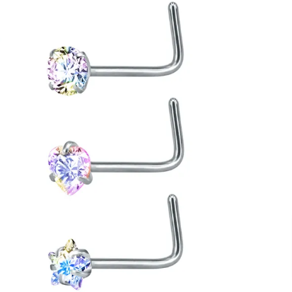 Set 3 PIERCING Punto Luce NASO - AURORA BOREALE - ACCIAIO INOSSIDABILE chirurgico 316L con cubic zirconia per Nose Studs NOSTRIL 20G