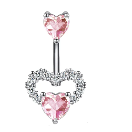 Pink heart PIERCING OMBELICO - ACCIAIO INOSSIDABILE chirurgico 316L con cubic zirconia per belly button