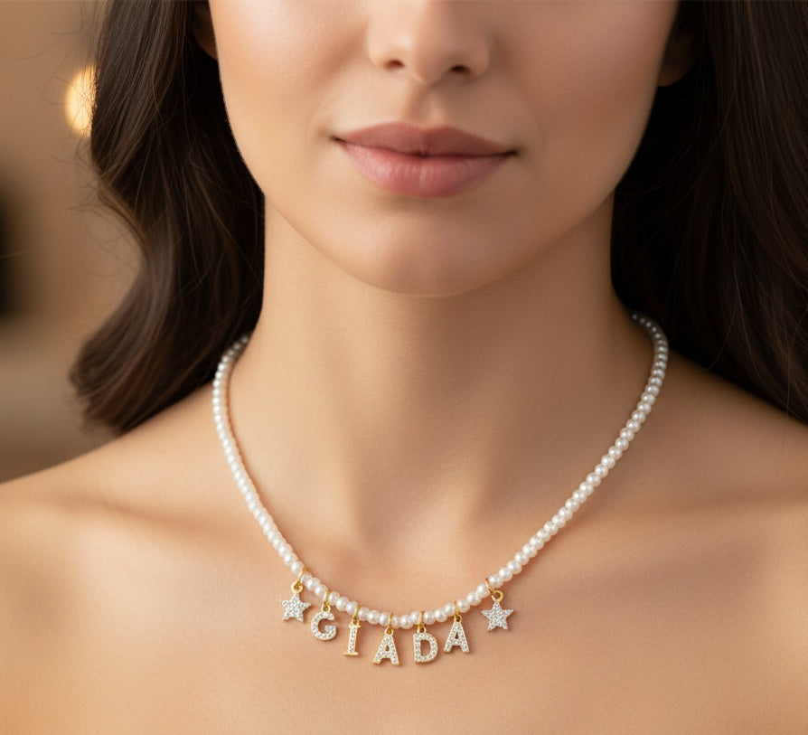CHOKER Perle Con Nome personalizzabile in Acciaio Inox