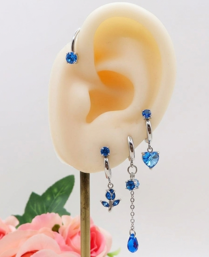 TULIP EARCUFF ~ ACCIAIO Inossidabile orecchino integrale SENZA FORI con fiori e cubic zirconia