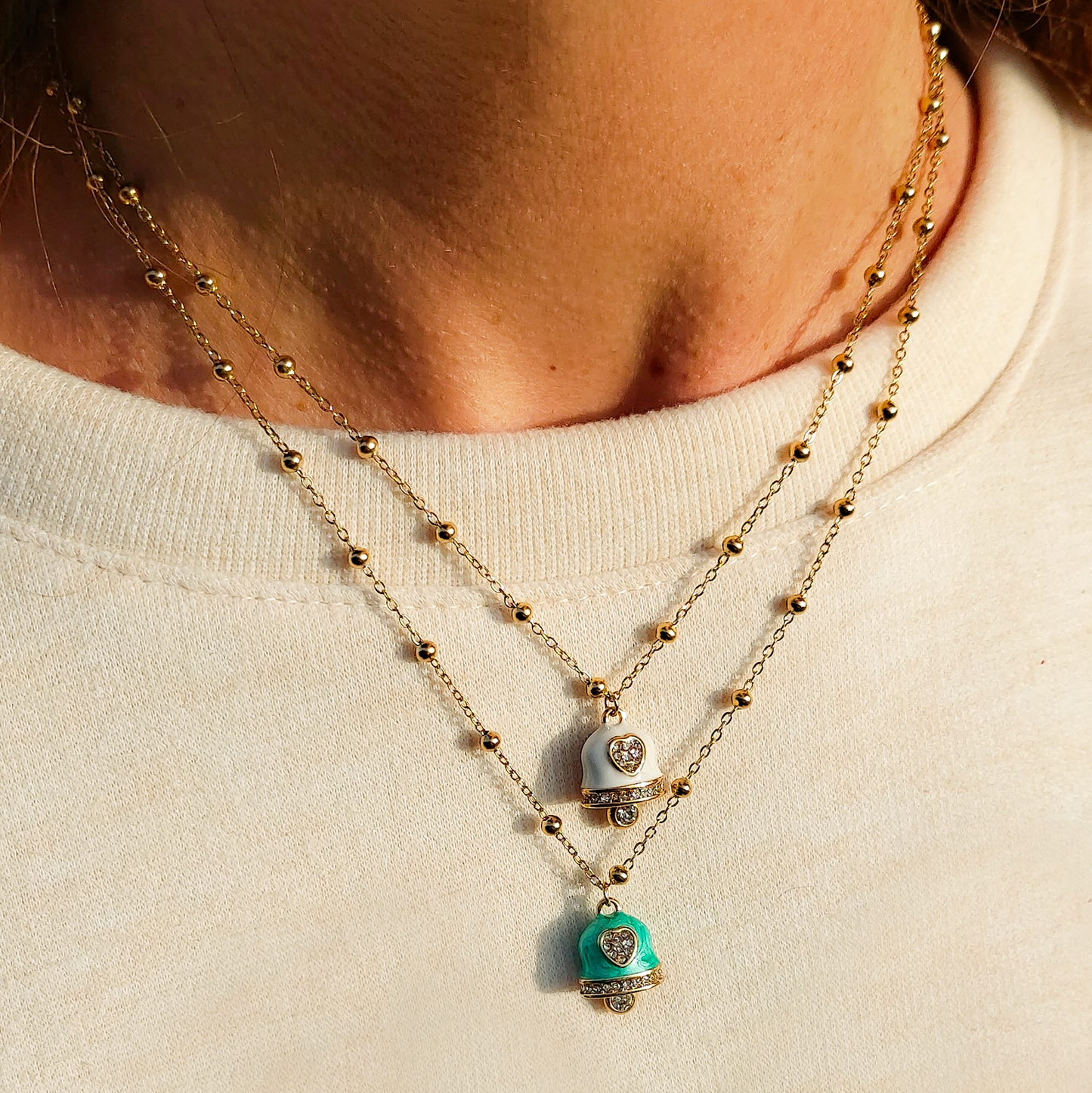 TINKERBELL RAINBOW - ACCIAIO INOSSIDABILE- Collana con pendente campanella smaltata + Catenina rosario