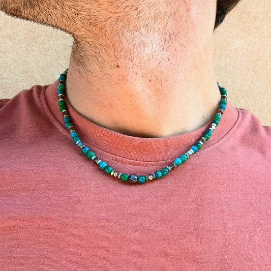 Collana in Azurite e accessori bruniti uomo ACCIAIO INOSSIDABILE