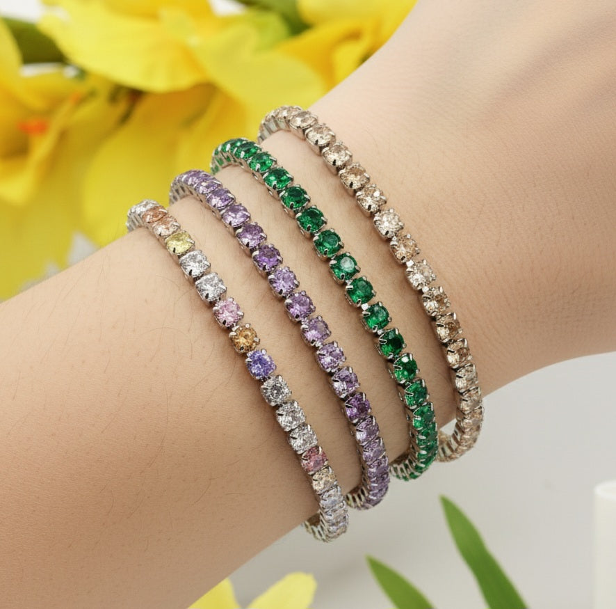 ALICIA NEW COLOURS ~ Bracciale tennis in ACCIAIO INOSSIDABILE con Cubic Zirconia