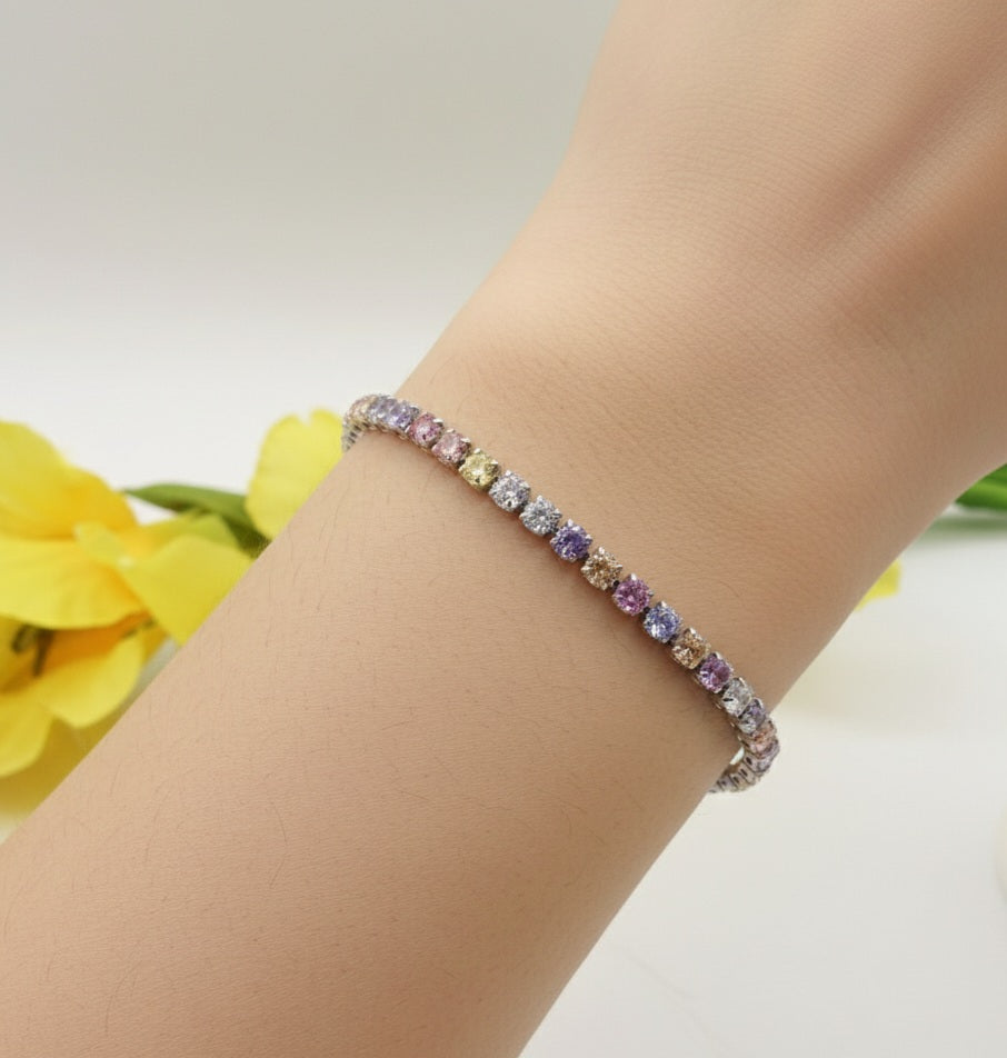 ALICIA NEW COLOURS ~ Bracciale tennis in ACCIAIO INOSSIDABILE con Cubic Zirconia