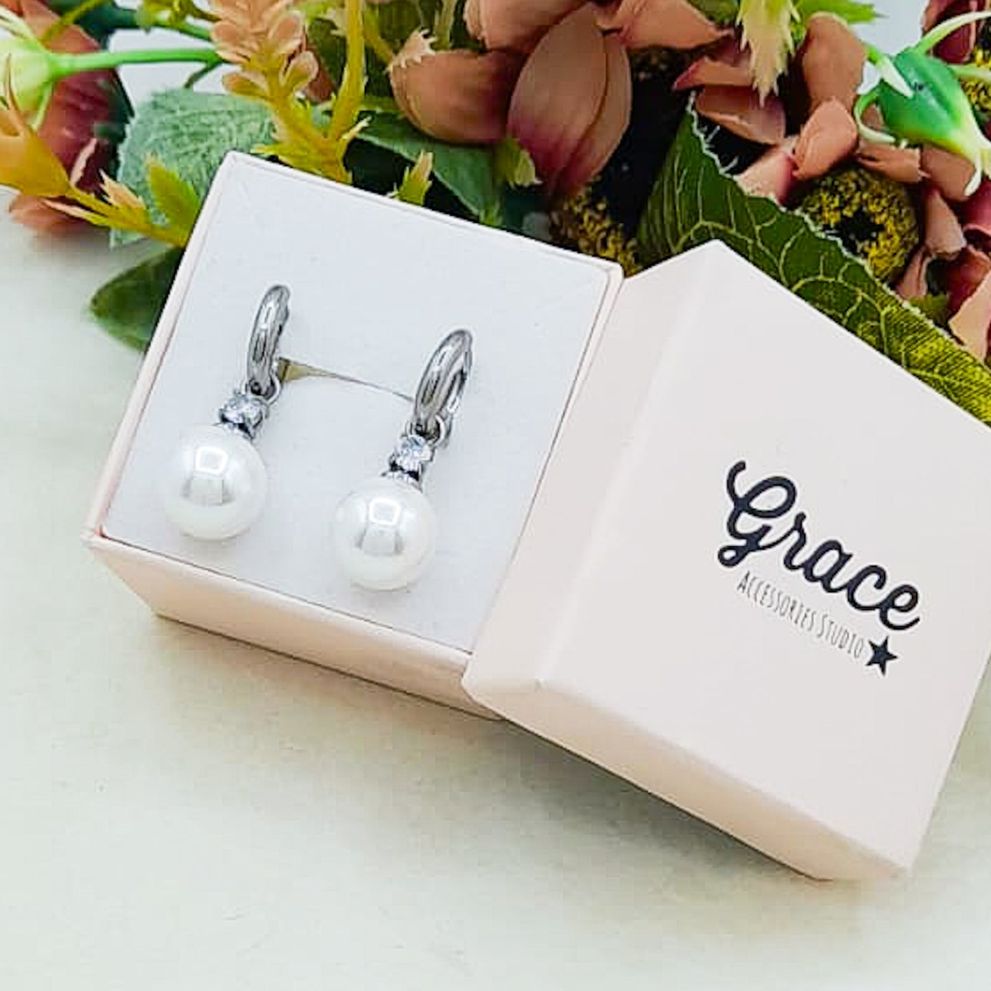 AUDREY HOOPS - ACCIAIO INOSSIDABILE ~ Orecchini hoops pendenti perla + tennis con cubic zirconia