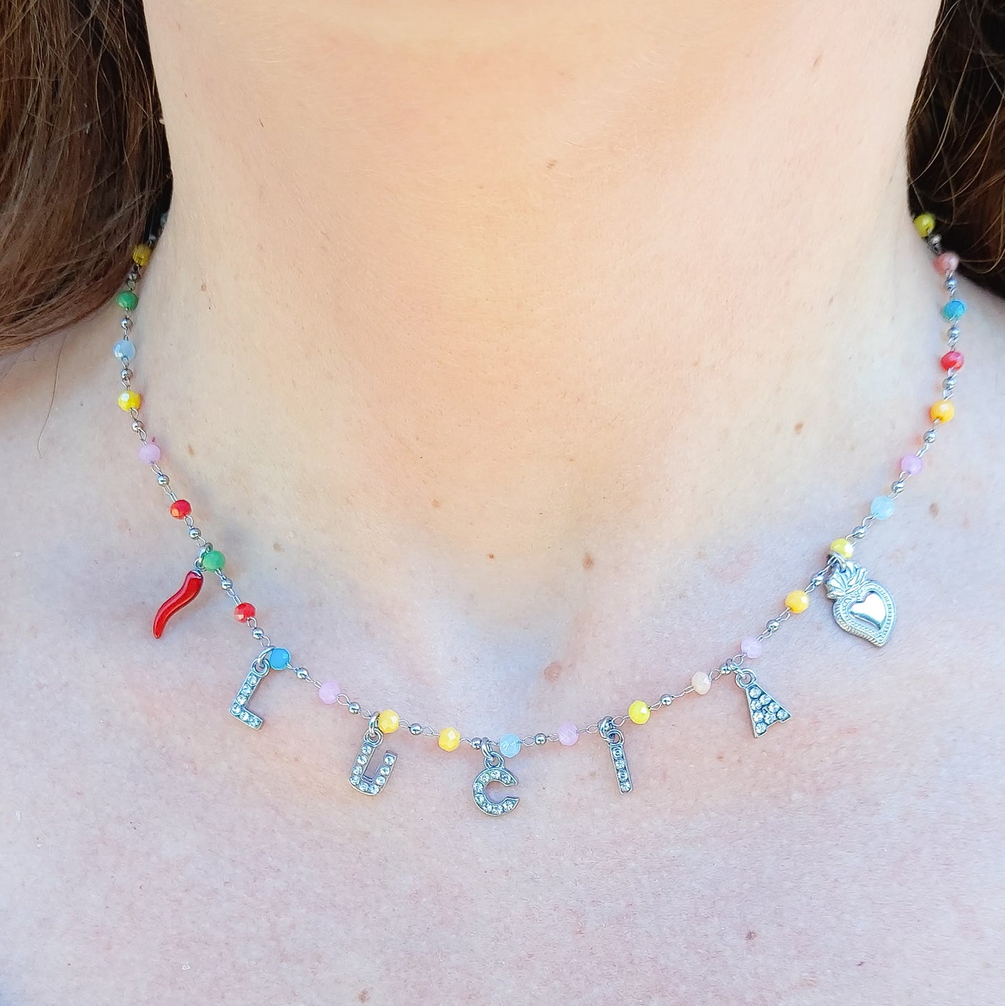 ROSARY NAME SILVER - Collana perle cristallo a rosario Con Nome personalizzabile in Acciaio Inox