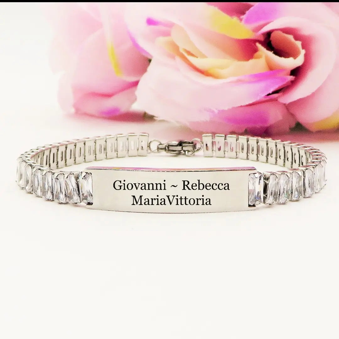 JULIANNE - PERSONALIZZAMI ~ BRACCIALE Tennis in acciaio inossidabile + INCISIONE PERSONALIZZATA