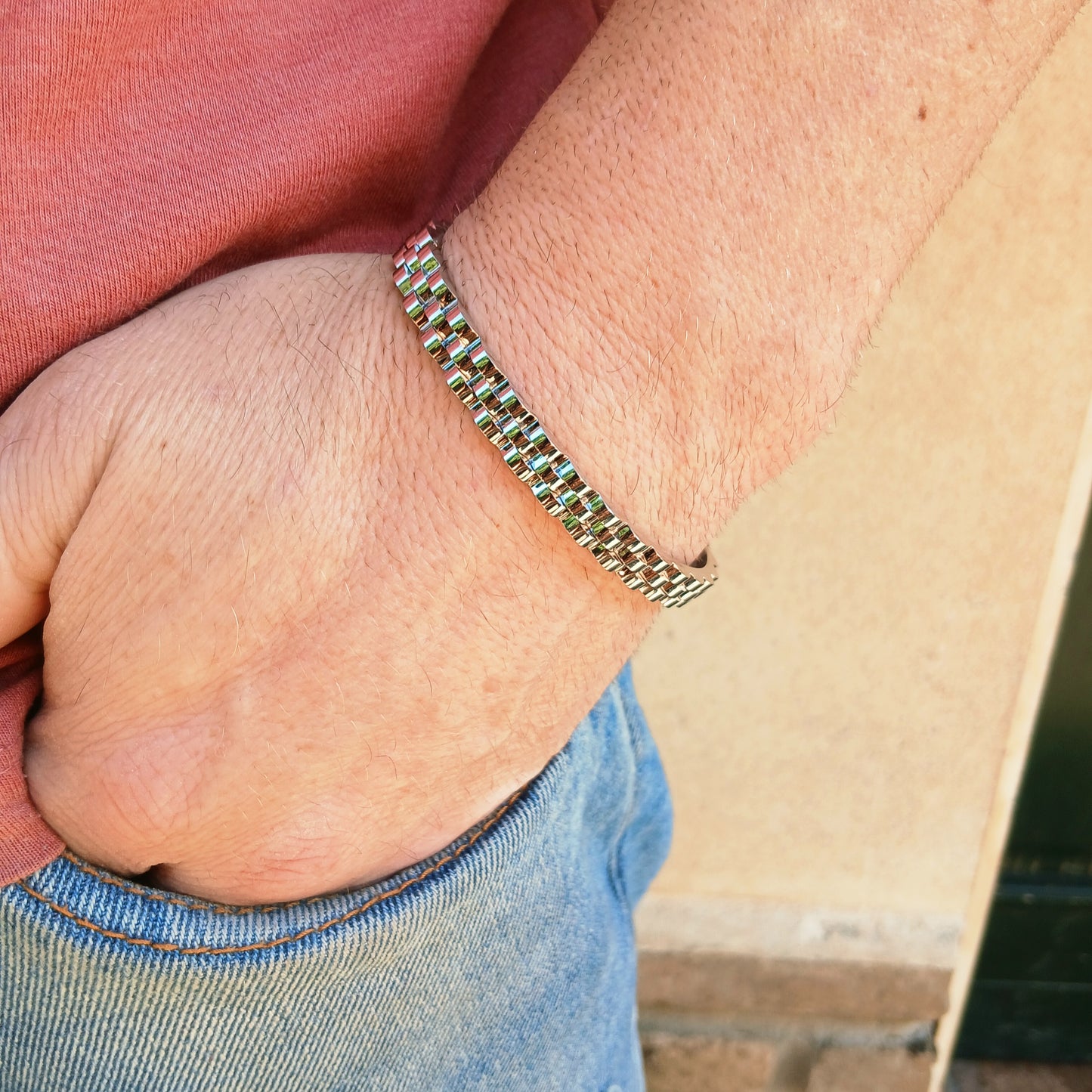 Bracciale uomo rigido ACCIAIO INOSSIDABILE effetto ghiera cronografo