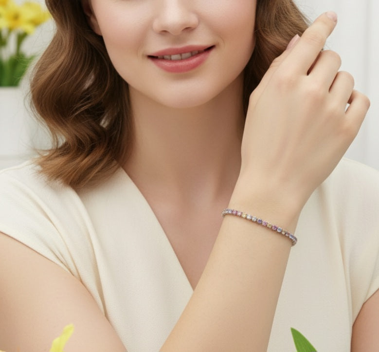 ALICIA NEW COLOURS ~ Bracciale tennis in ACCIAIO INOSSIDABILE con Cubic Zirconia