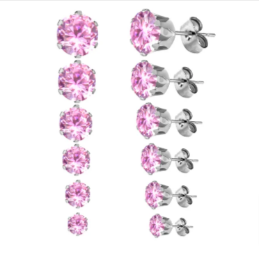SET 6 PAIA~punti luce acciaio inossidabile ~ 12 PZ ~ 8 varianti colore ~ Orecchini a lobo con zirconi