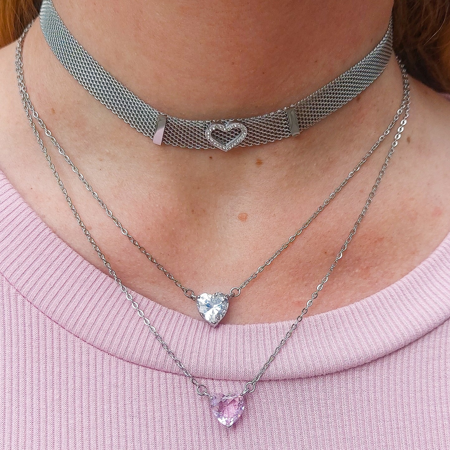 VICTORIA~ ACCIAIO INOSSIDABILE -Collana Cuore Solitario in cubic zirconia