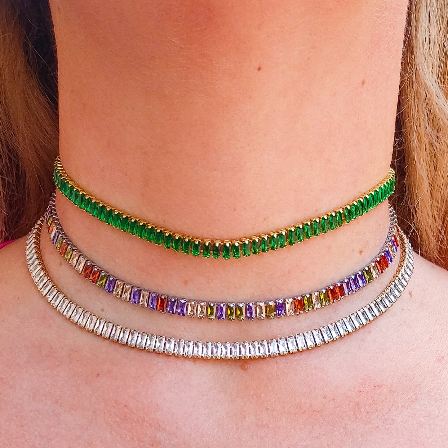 JULIANNE choker ~ ACCIAIO INOSSIDABILE- GIROCOLLO CON ZIRCONI A BAGUETTE