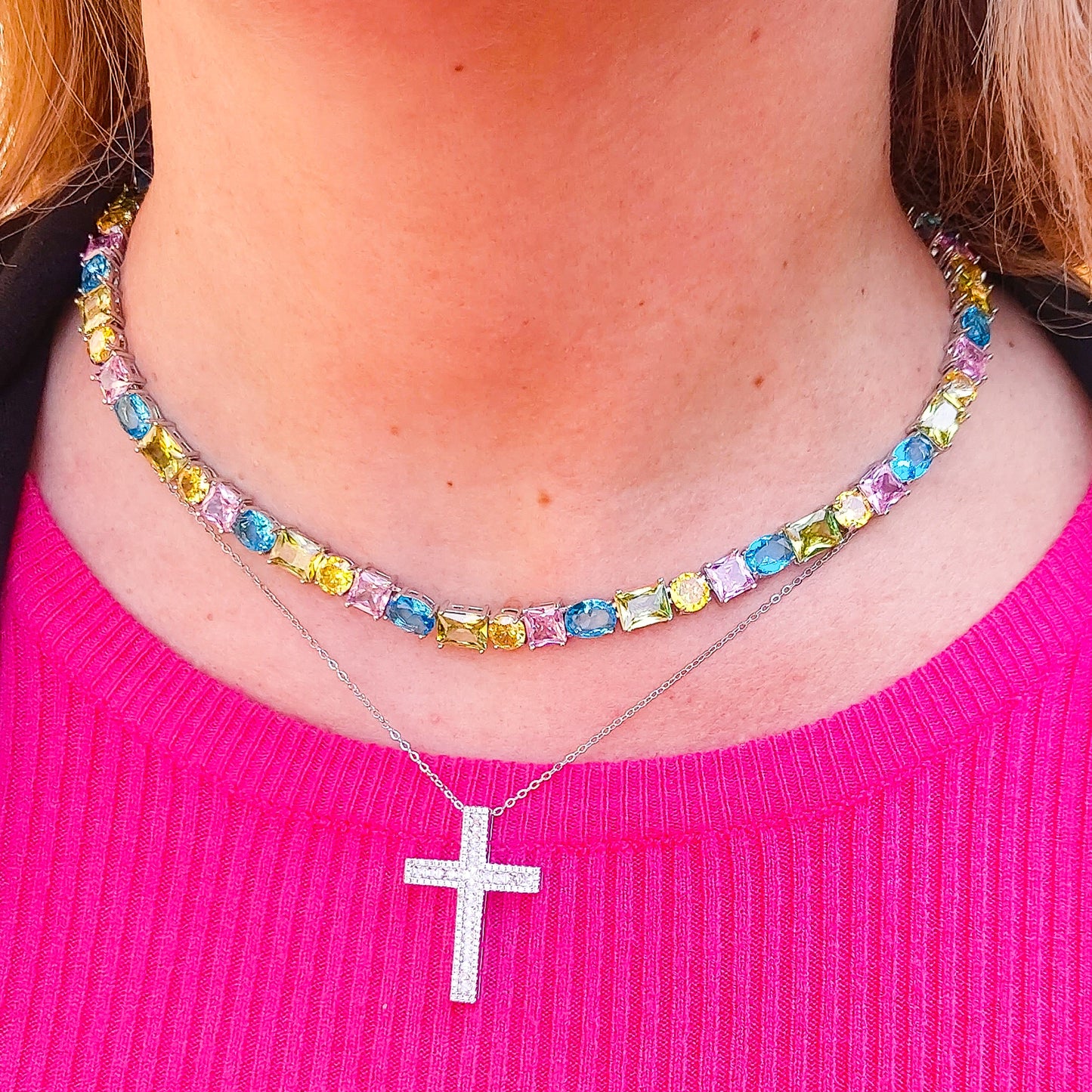 CHARIS Collier Tennis - Collana con Cubic Zirconia RAINBOW
