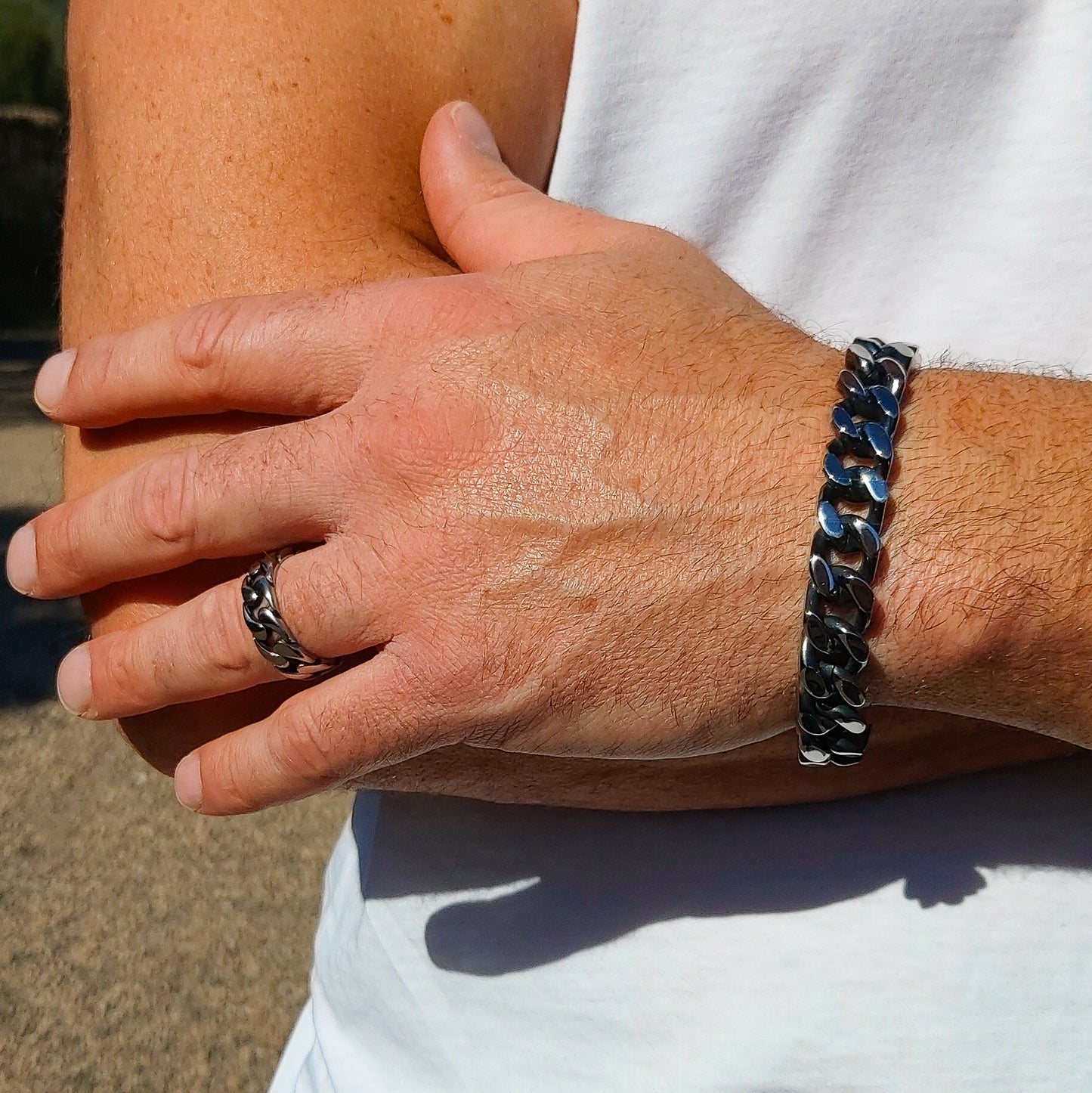 Bracciale uomo catena GROUMETTE brunita XL ACCIAIO