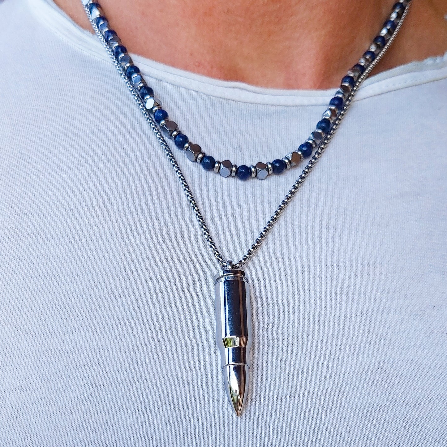 Collana pallini bruniti uomo ACCIAIO