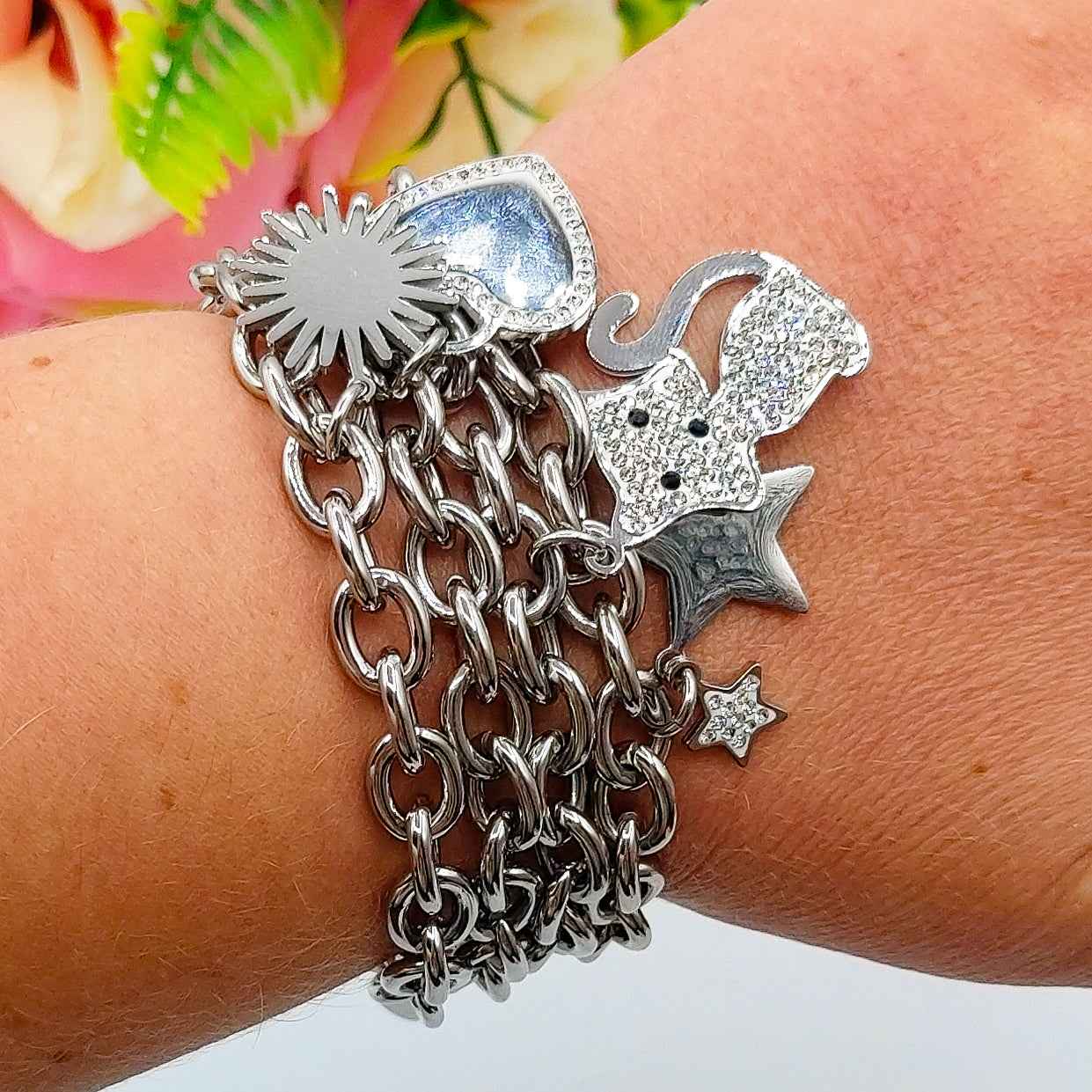 VIENNA ~ ACCIAIO INOSSIDABILE- Bracciale catena con ciondoli
