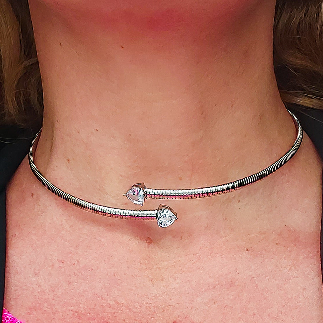 CASSANDRA HEARTS ~ Collana tubogas girocollo ACCIAIO inossidabile e cubic zirconia
