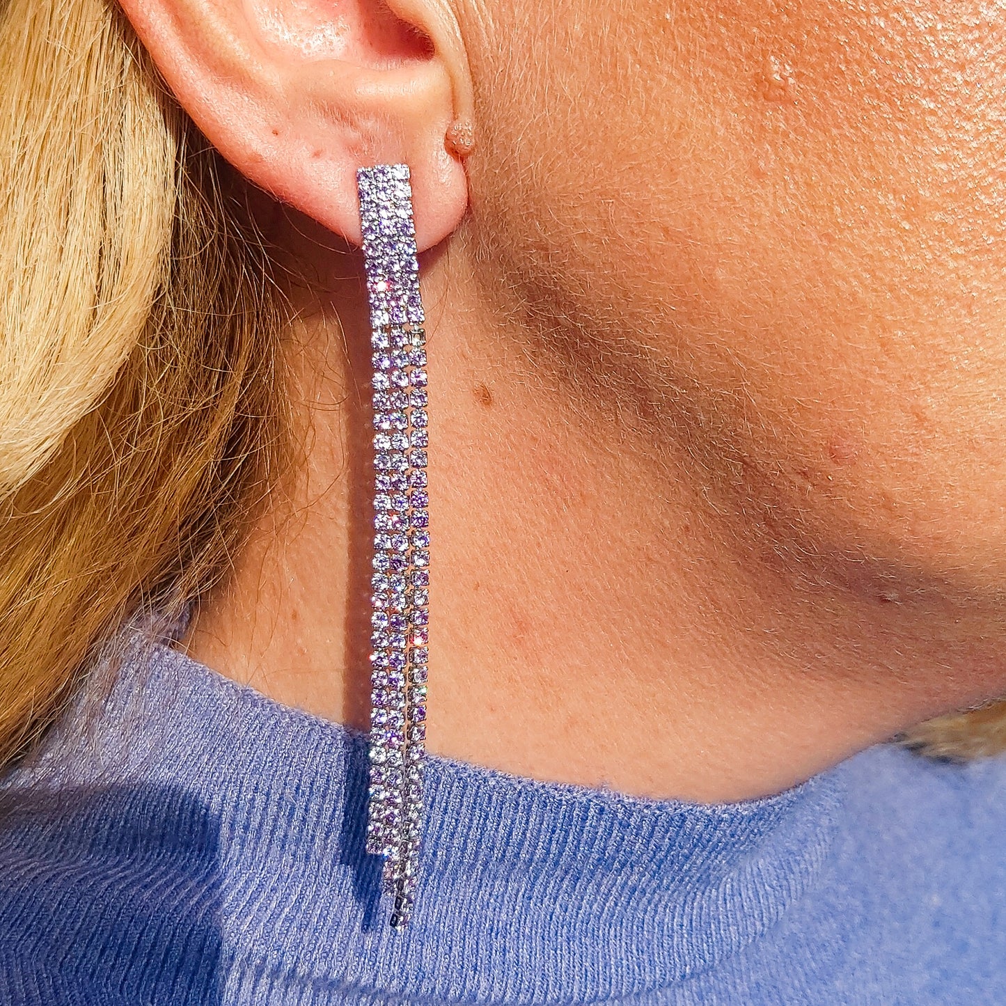 AGNES 3 fili ~ Orecchini a cascata in Cubic Zirconia
