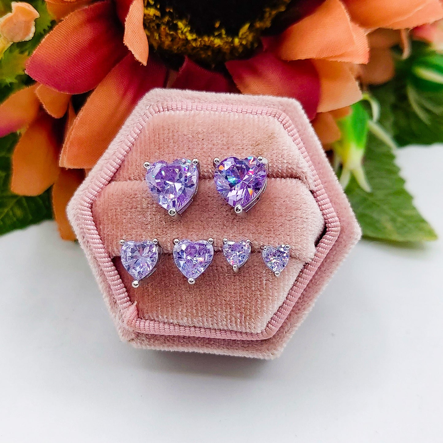 Set 3 Paia-Orecchini punto luce a forma di cuore in Cubic Zirconia-