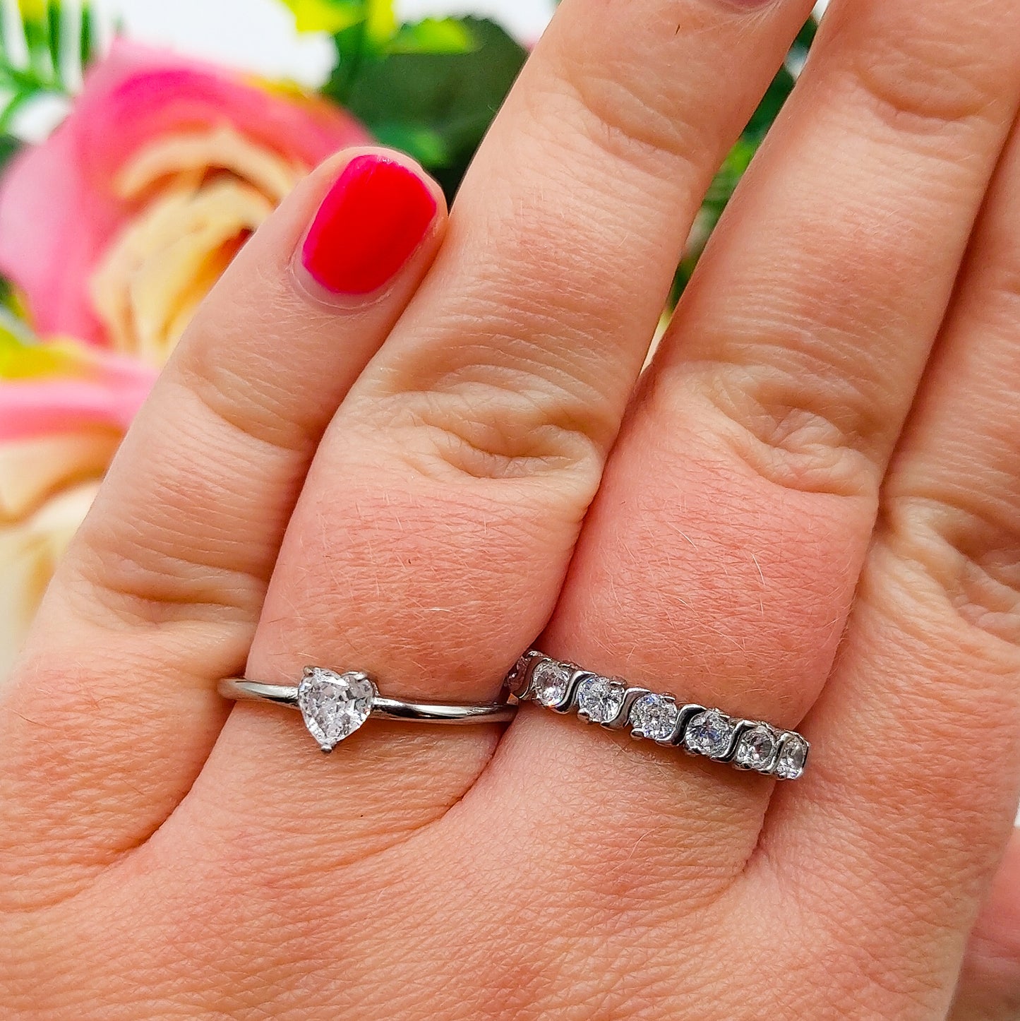 SOLITARIO mini heart - Anello regolabile in ACCIAIO INOSSIDABILE con cubic zirconia