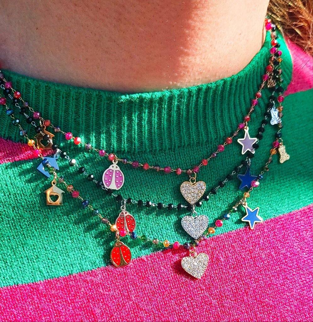 ADORABLE ~ Collana ACCIAIO INOSSIDABILE con perline ciondoli