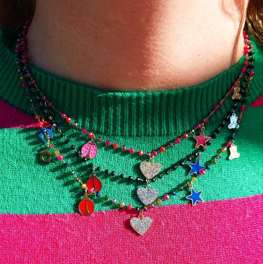 ADORABLE ~ Collana ACCIAIO INOSSIDABILE con perline ciondoli