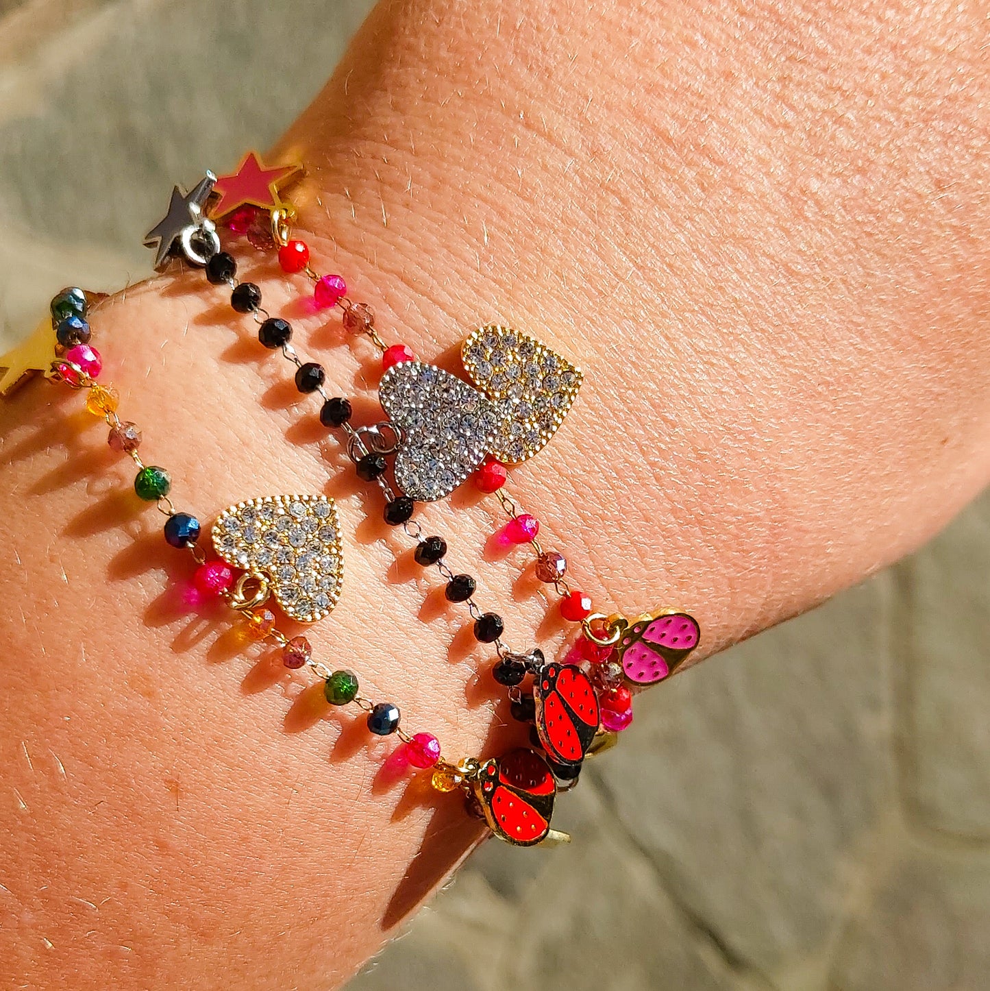 ADORABLE ~ Bracciale ACCIAIO INOSSIDABILE con perline ciondoli