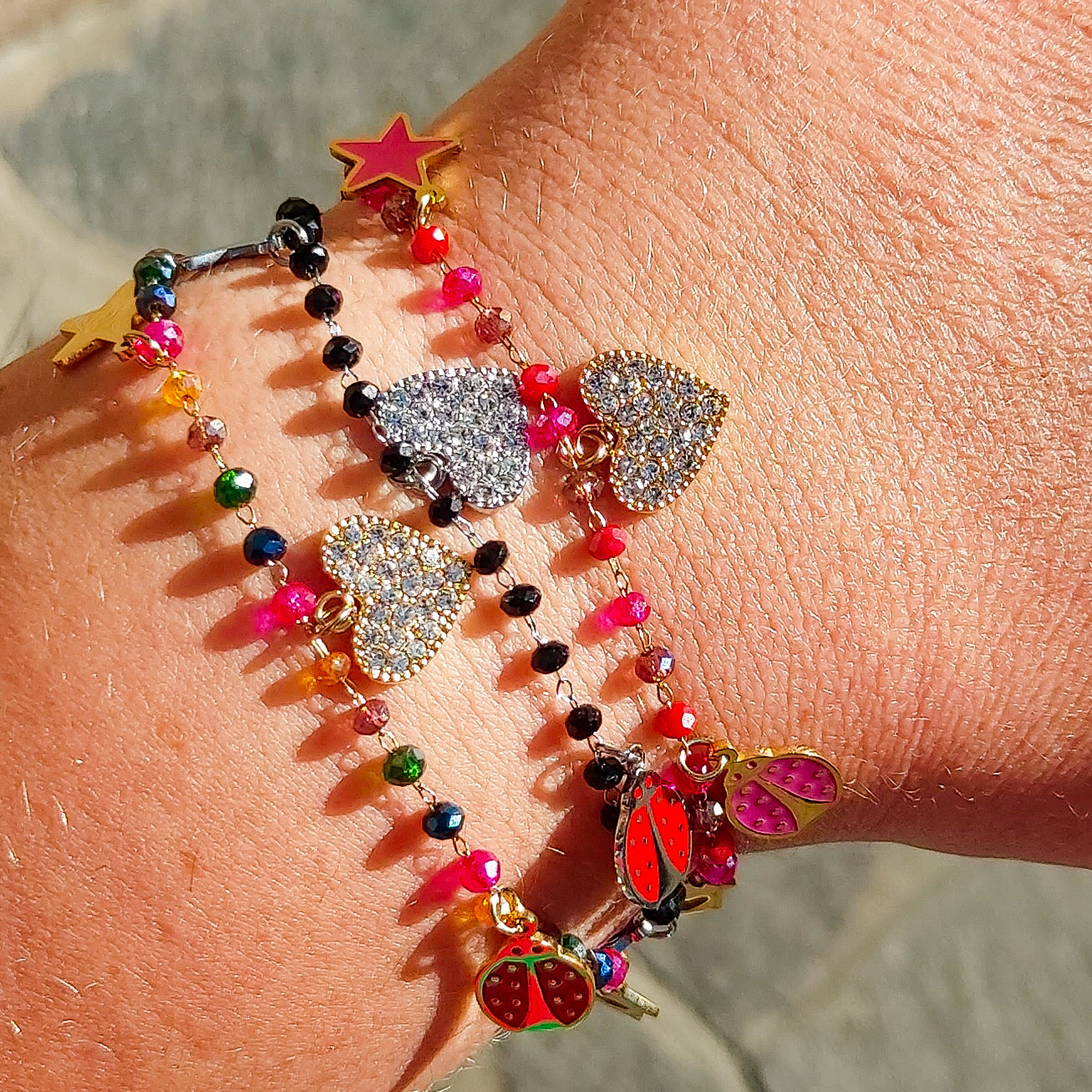 ADORABLE ~ Bracciale ACCIAIO INOSSIDABILE con perline ciondoli