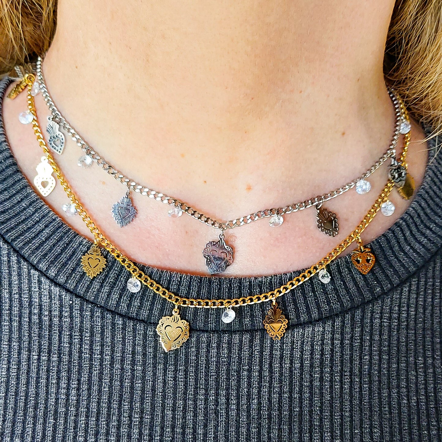 SACRED ~ Collana ACCIAIO INOSSIDABILE con cuori sacri