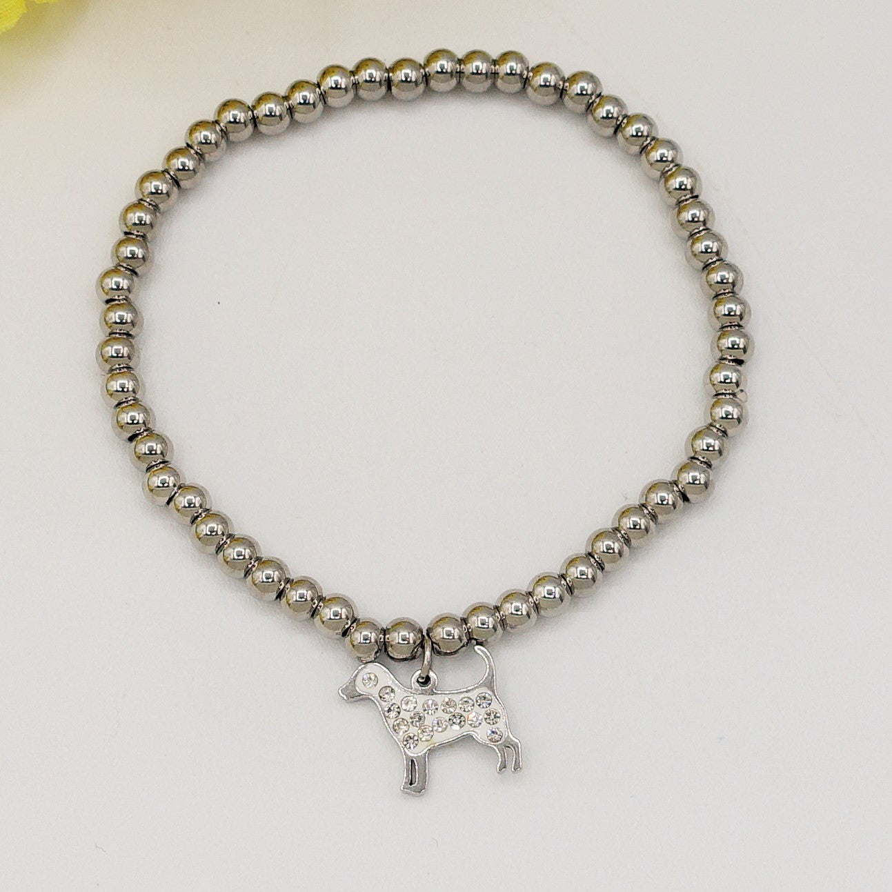 BEST FRIEND ~ ACCIAIO INOSSIDABILE- Bracciale elastico con ciondolo cane e CUBIC ZIRCONIA